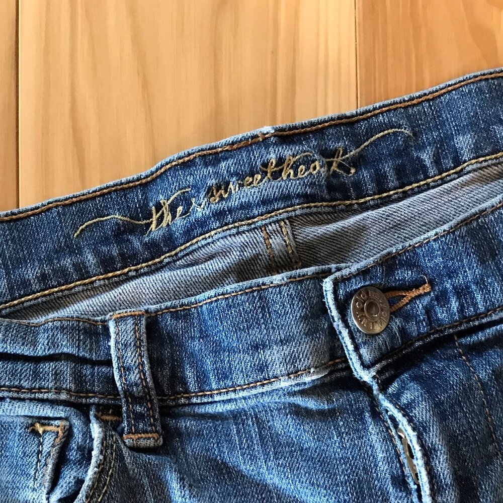 Upcycled Flower Cut-Out Jeans, Holey Distressed Funky Pants 10 Short - Picture 7 of 15